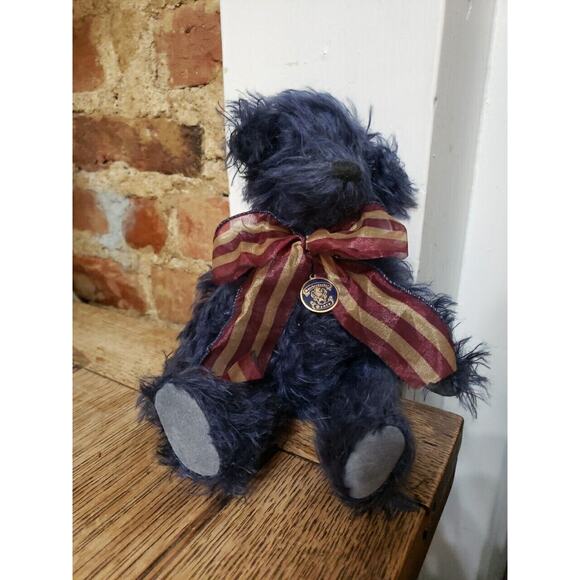 Knickerbocker New Generation Libby Bear Mohair Teddy Bow Navy Blue Posable - Picture 2 of 6